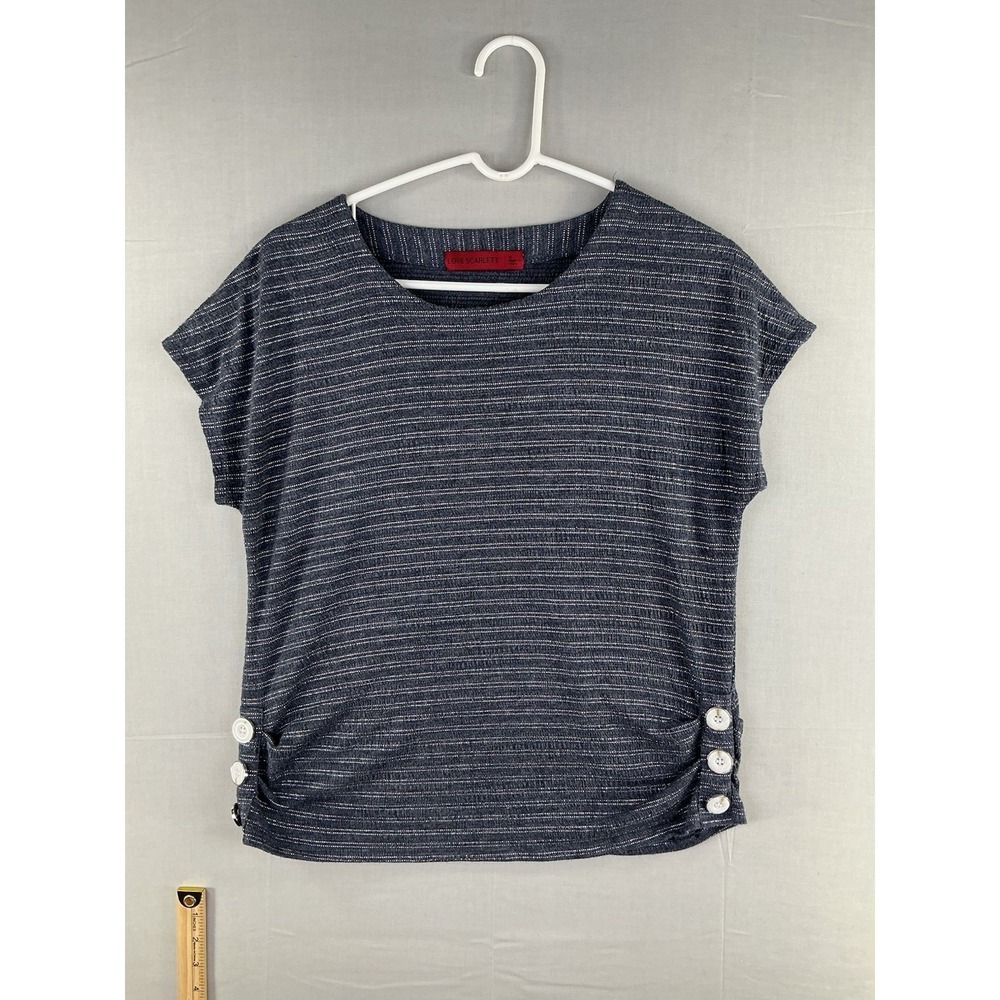 Love Scarlett Women's Textured Knit Short Sleeve Top Striped Gray‎ Size M